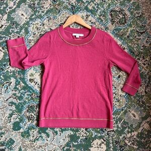 Boden Fuchsia Sweater with Gold Trim | Sz 8